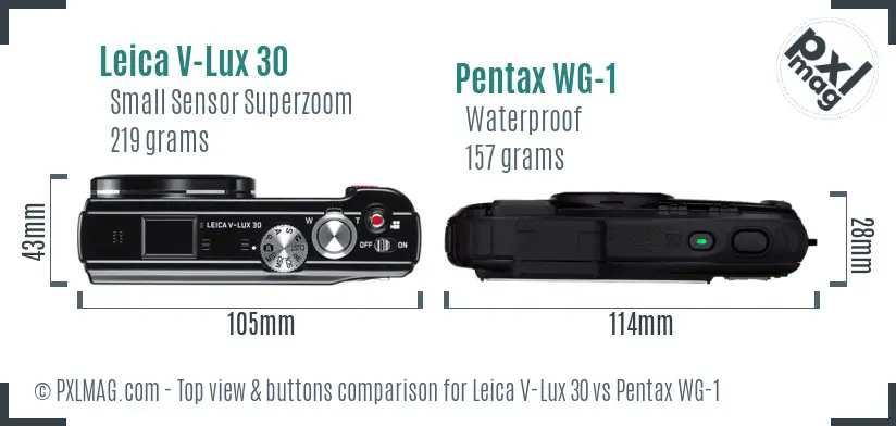 Leica V-Lux 30 vs Pentax WG-1 top view buttons comparison