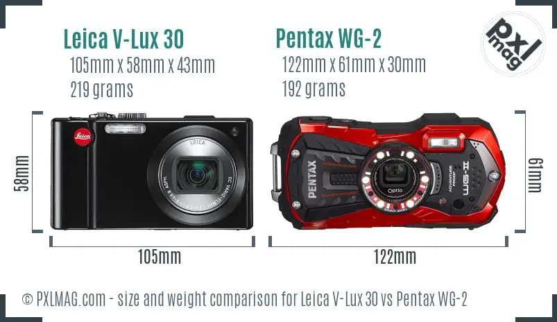 Leica V-Lux 30 vs Pentax WG-2 size comparison Leica V-Lux 30 vs Pentax WG-2 size comparison