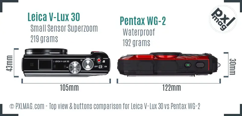 Leica V-Lux 30 vs Pentax WG-2 top view buttons comparison Leica V-Lux 30 vs Pentax WG-2 top view buttons comparison