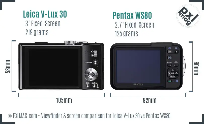 Leica V-Lux 30 vs Pentax WS80 Screen and Viewfinder comparison