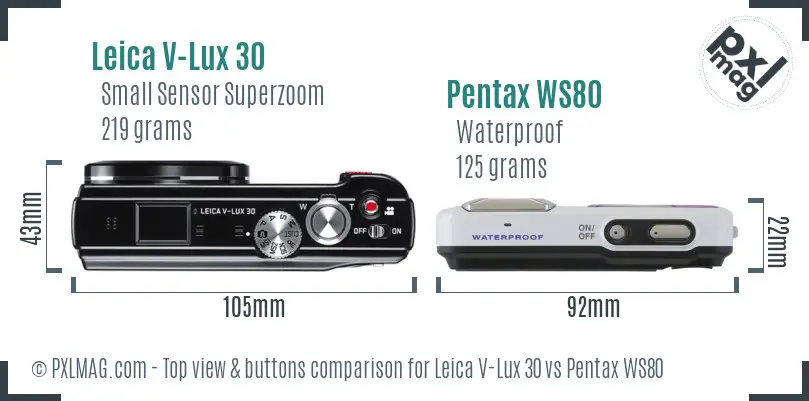 Leica V-Lux 30 vs Pentax WS80 top view buttons comparison
