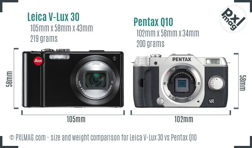 Leica V-Lux 30 vs Pentax Q10 size comparison