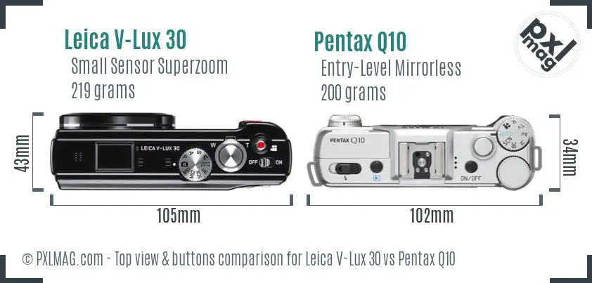 Leica V-Lux 30 vs Pentax Q10 top view buttons comparison