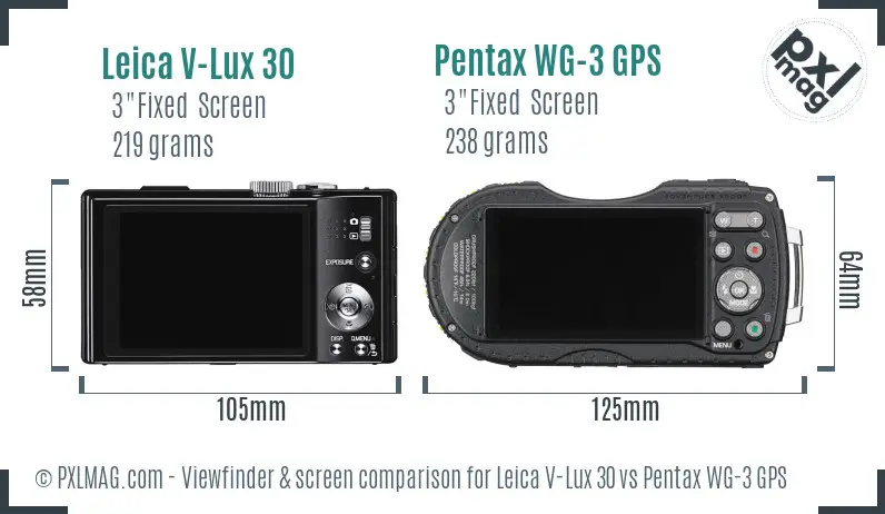 Leica V-Lux 30 vs Pentax WG-3 GPS Screen and Viewfinder comparison