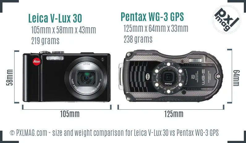 Leica V-Lux 30 vs Pentax WG-3 GPS size comparison