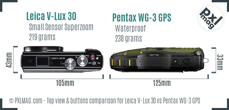 Leica V-Lux 30 vs Pentax WG-3 GPS top view buttons comparison