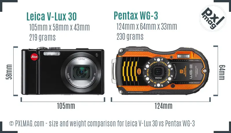 Leica V-Lux 30 vs Pentax WG-3 size comparison