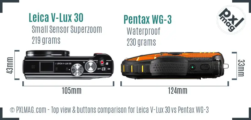 Leica V-Lux 30 vs Pentax WG-3 top view buttons comparison