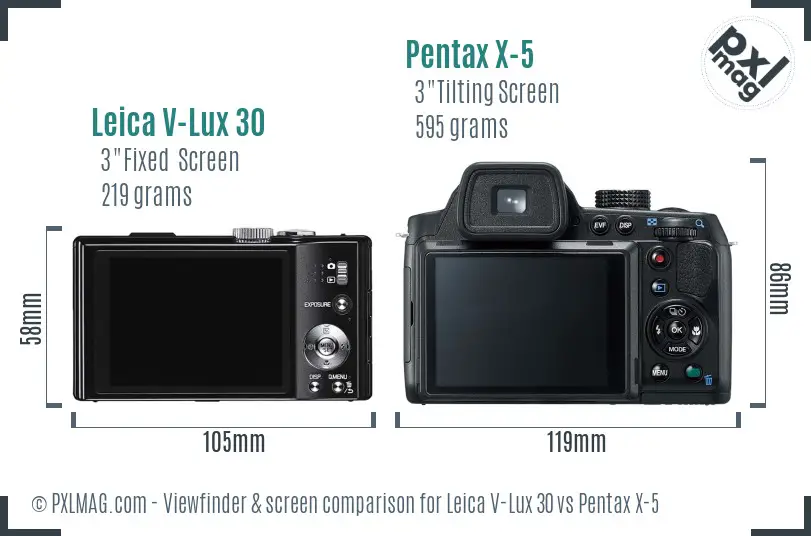 Leica V-Lux 30 vs Pentax X-5 Screen and Viewfinder comparison