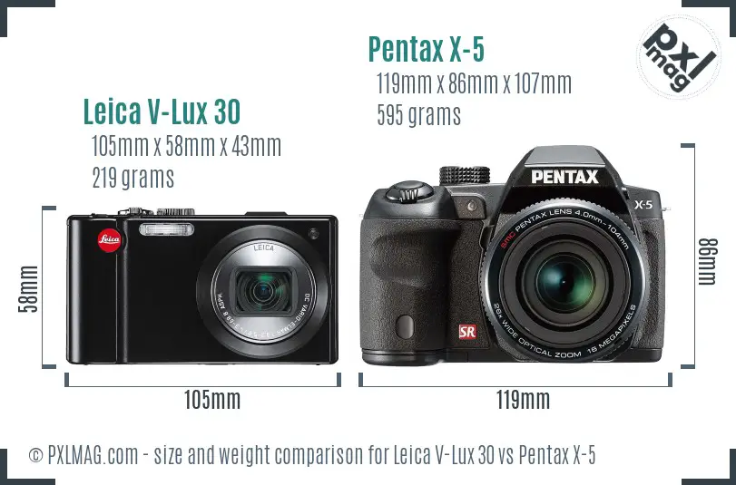 Leica V-Lux 30 vs Pentax X-5 size comparison