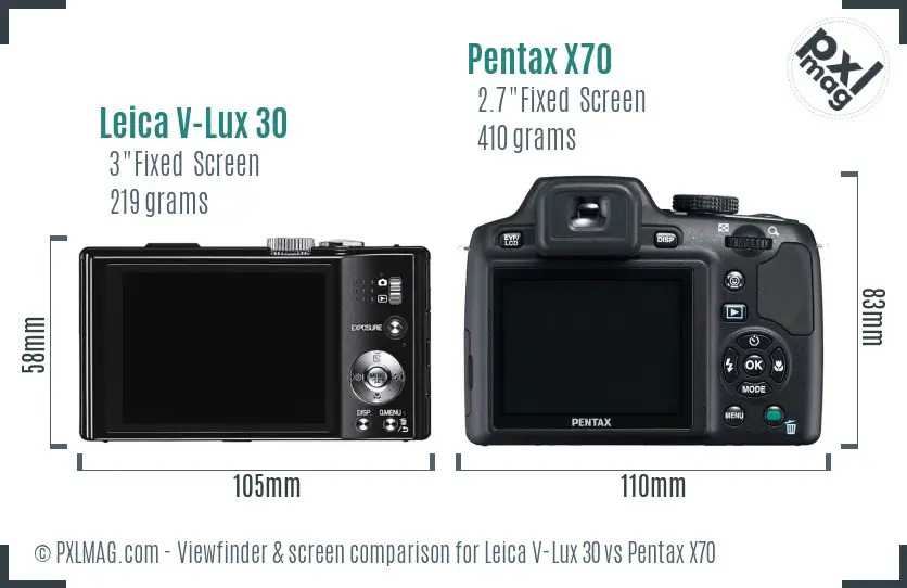 Leica V-Lux 30 vs Pentax X70 Screen and Viewfinder comparison
