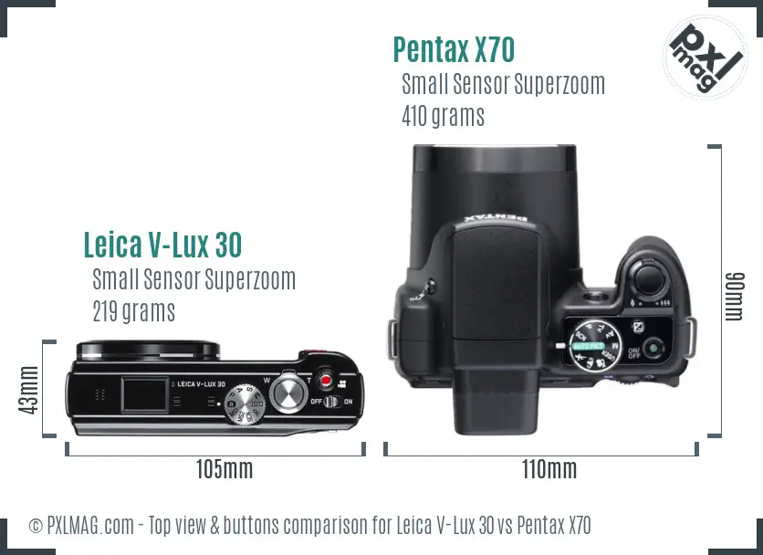 Leica V-Lux 30 vs Pentax X70 top view buttons comparison