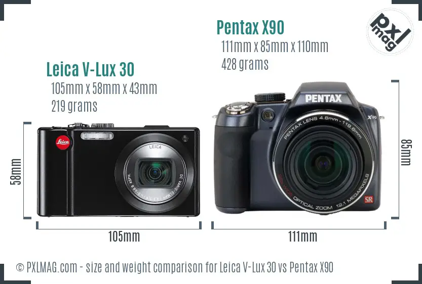 Leica V-Lux 30 vs Pentax X90 size comparison