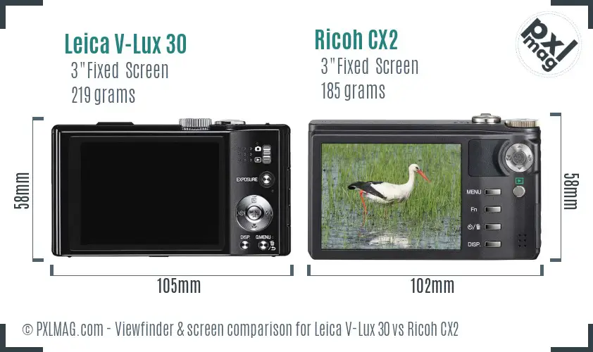 Leica V-Lux 30 vs Ricoh CX2 Screen and Viewfinder comparison