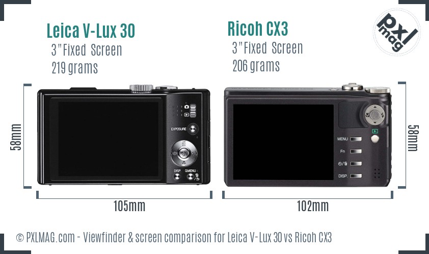 Leica V-Lux 30 vs Ricoh CX3 Screen and Viewfinder comparison
