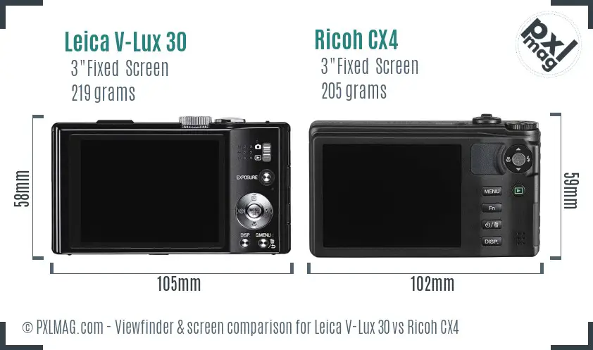 Leica V-Lux 30 vs Ricoh CX4 Screen and Viewfinder comparison