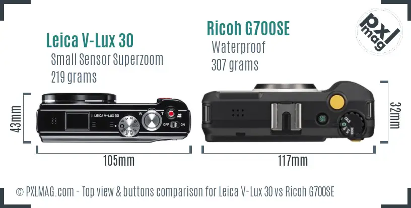 Leica V-Lux 30 vs Ricoh G700SE top view buttons comparison