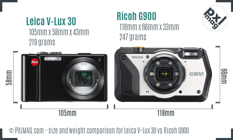 Leica V-Lux 30 vs Ricoh G900 size comparison