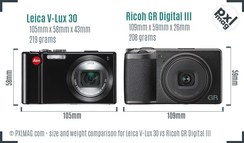 Leica V-Lux 30 vs Ricoh GR Digital III size comparison Leica V-Lux 30 vs Ricoh GR Digital III size comparison