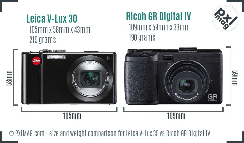Leica V-Lux 30 vs Ricoh GR Digital IV size comparison Leica V-Lux 30 vs Ricoh GR Digital IV size comparison