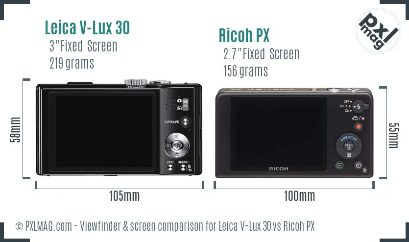 Leica V-Lux 30 vs Ricoh PX Screen and Viewfinder comparison
