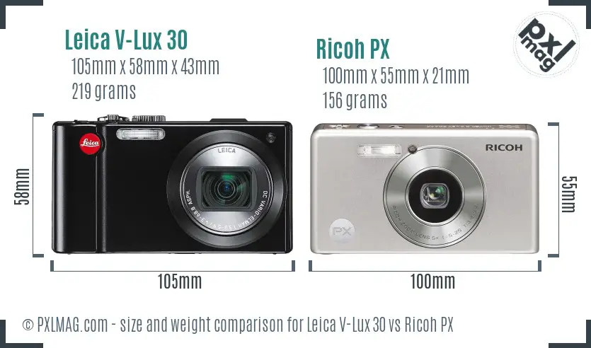 Leica V-Lux 30 vs Ricoh PX size comparison