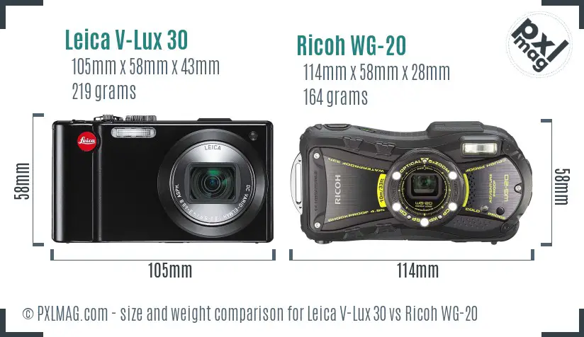Leica V-Lux 30 vs Ricoh WG-20 size comparison Leica V-Lux 30 vs Ricoh WG-20 size comparison