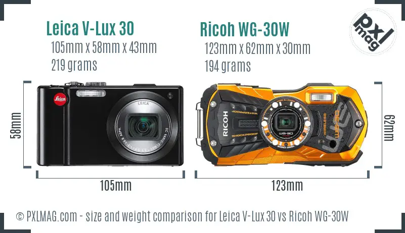 Leica V-Lux 30 vs Ricoh WG-30W size comparison Leica V-Lux 30 vs Ricoh WG-30W size comparison