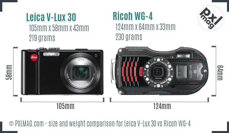 Leica V-Lux 30 vs Ricoh WG-4 size comparison