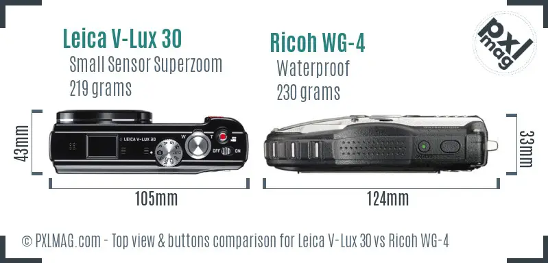 Leica V-Lux 30 vs Ricoh WG-4 top view buttons comparison