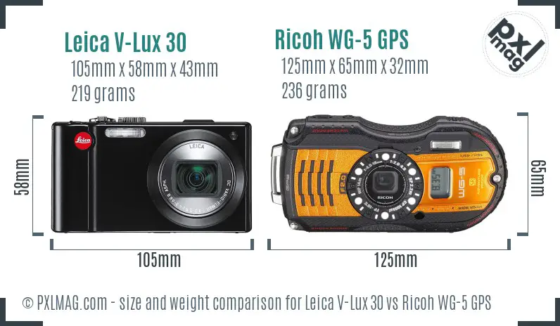 Leica V-Lux 30 vs Ricoh WG-5 GPS size comparison