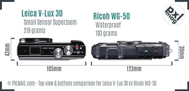 Leica V-Lux 30 vs Ricoh WG-50 top view buttons comparison