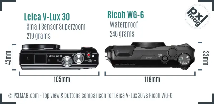 Leica V-Lux 30 vs Ricoh WG-6 top view buttons comparison