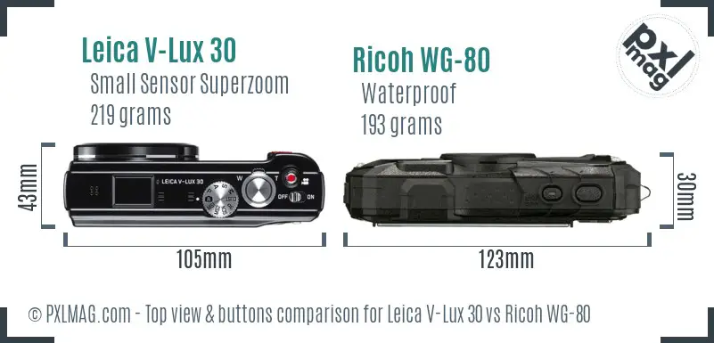 Leica V-Lux 30 vs Ricoh WG-80 top view buttons comparison