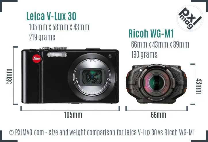 Leica V-Lux 30 vs Ricoh WG-M1 size comparison