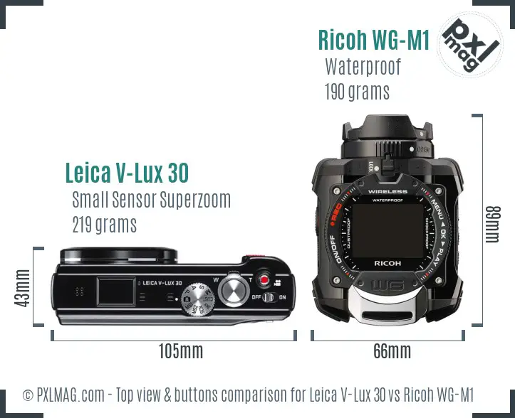 Leica V-Lux 30 vs Ricoh WG-M1 top view buttons comparison