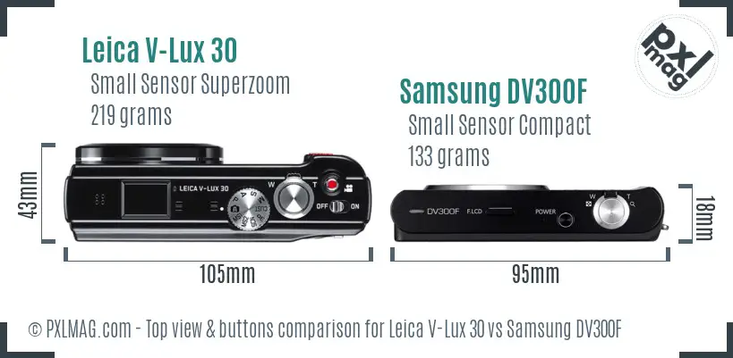 Leica V-Lux 30 vs Samsung DV300F top view buttons comparison