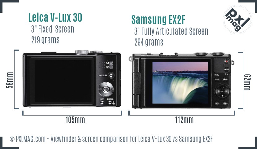 Leica V-Lux 30 vs Samsung EX2F Screen and Viewfinder comparison