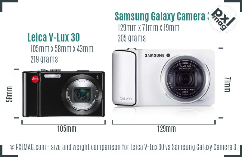 Leica V-Lux 30 vs Samsung Galaxy Camera 3G size comparison