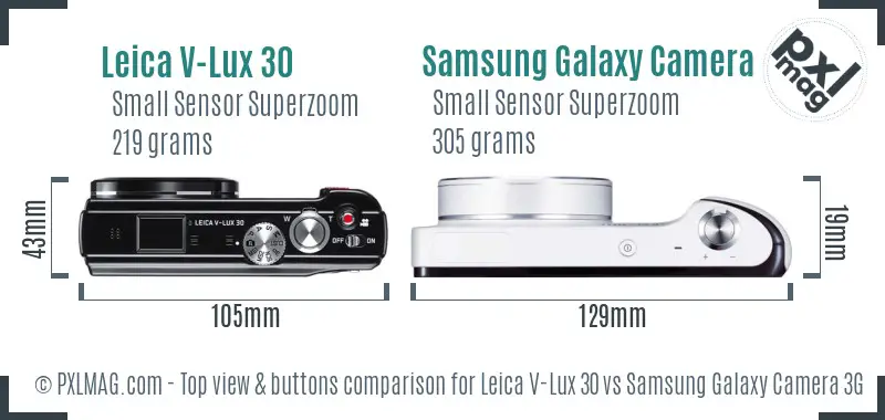 Leica V-Lux 30 vs Samsung Galaxy Camera 3G top view buttons comparison