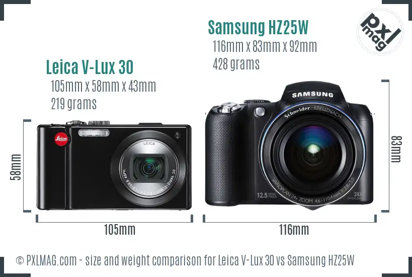 Leica V-Lux 30 vs Samsung HZ25W size comparison