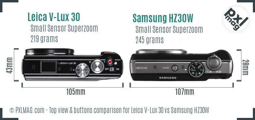 Leica V-Lux 30 vs Samsung HZ30W top view buttons comparison Leica V-Lux 30 vs Samsung HZ30W top view buttons comparison