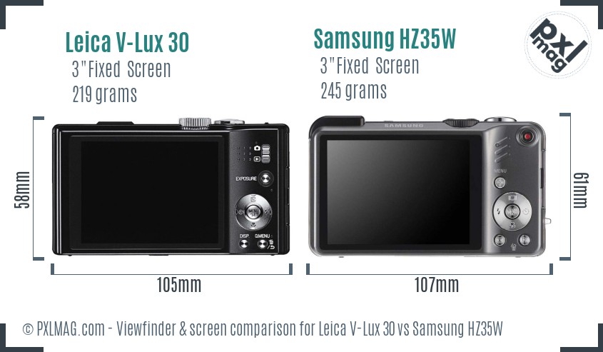 Leica V-Lux 30 vs Samsung HZ35W Screen and Viewfinder comparison