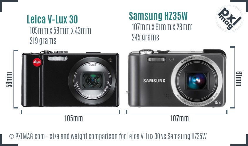 Leica V-Lux 30 vs Samsung HZ35W size comparison