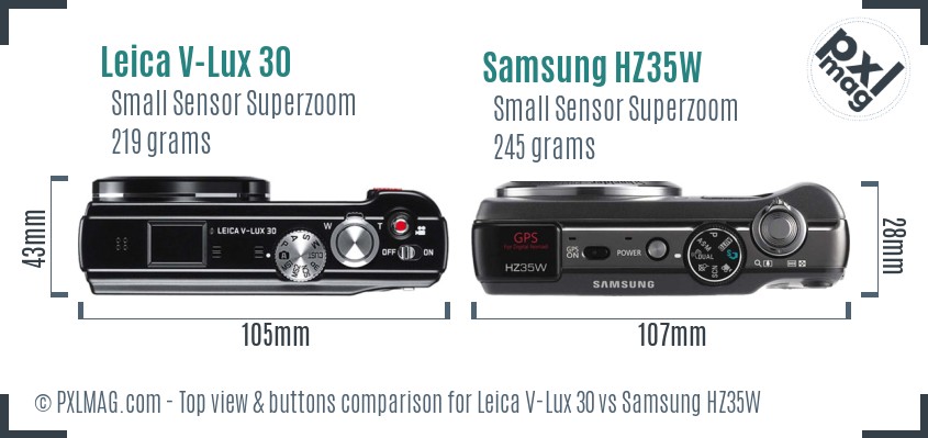 Leica V-Lux 30 vs Samsung HZ35W top view buttons comparison