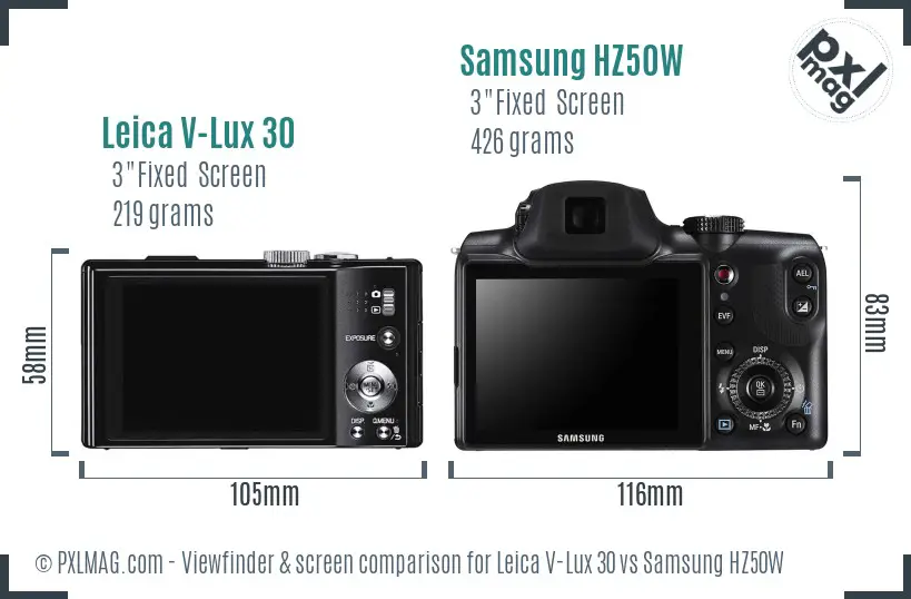 Leica V-Lux 30 vs Samsung HZ50W Screen and Viewfinder comparison