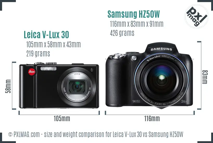 Leica V-Lux 30 vs Samsung HZ50W size comparison