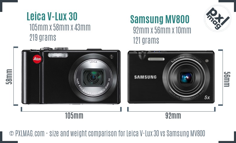 Leica V-Lux 30 vs Samsung MV800 size comparison