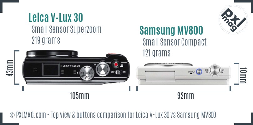 Leica V-Lux 30 vs Samsung MV800 top view buttons comparison
