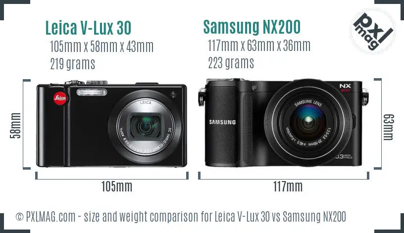 Leica V-Lux 30 vs Samsung NX200 size comparison